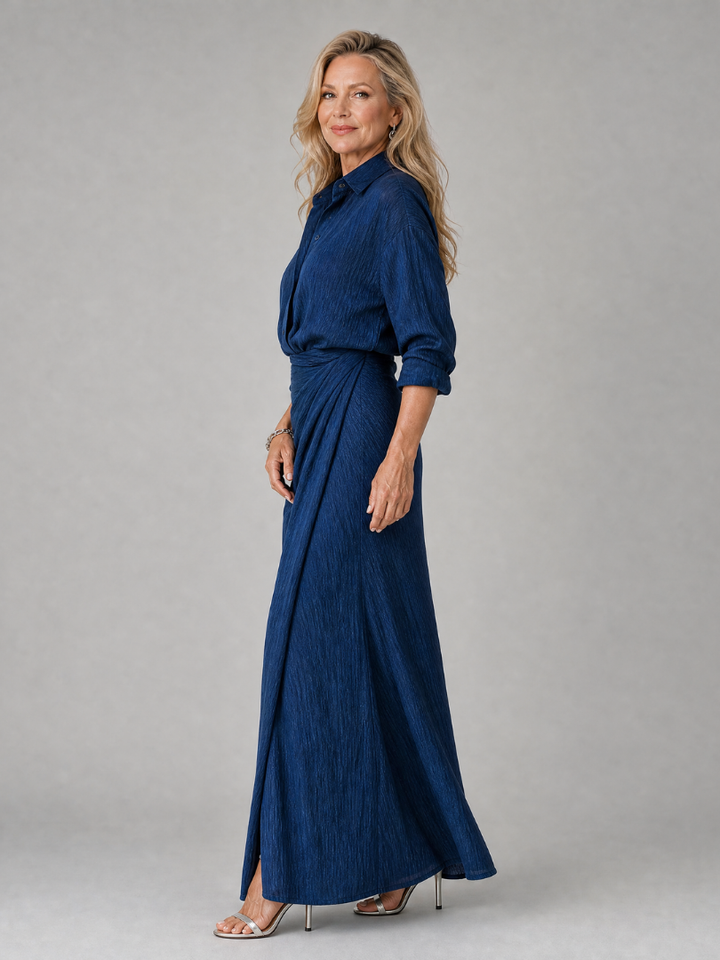 Mirque | Vestido maxi de mangas compridas com frente cruzada