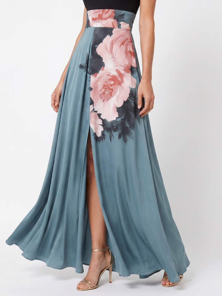 Olympas | Vestido maxi com decote halter e saia floral