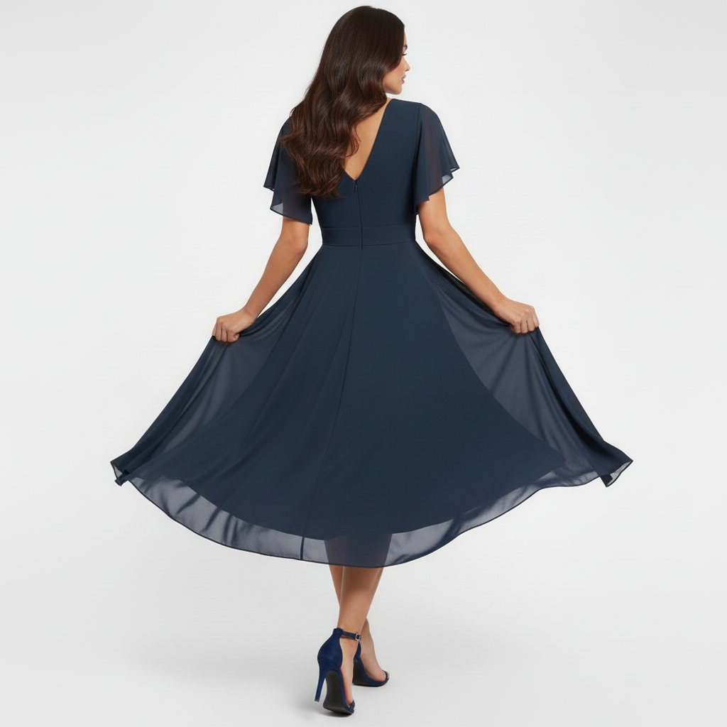 Clarissa | Vestido longo com decote em V de caimento fluido