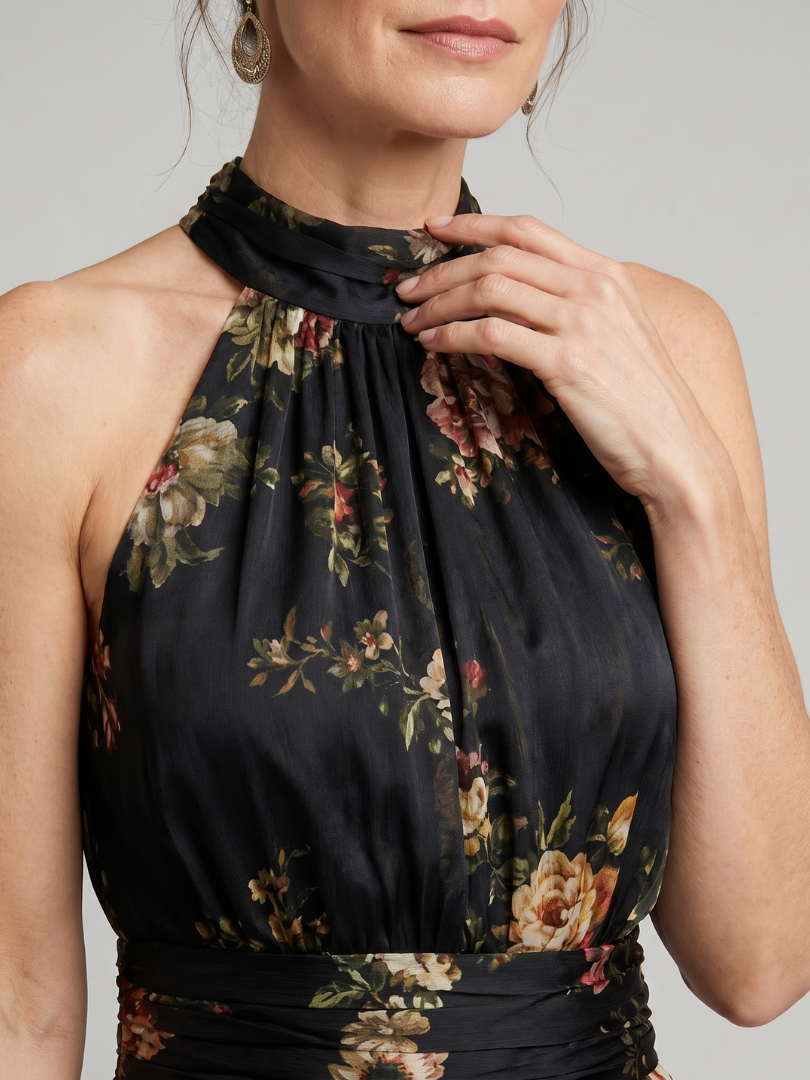 Sior | Vestido midi floral com decote halter