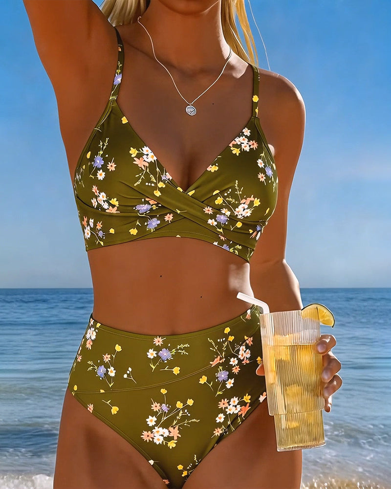 Biquíni sexy cruzado com estampa floral