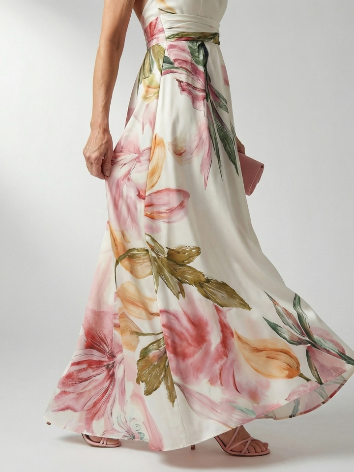Amiel | Vestido longo com estampa floral suave