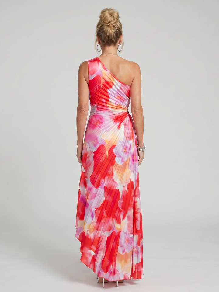 Taya | Vestido midi com ombro único e corpete plissado