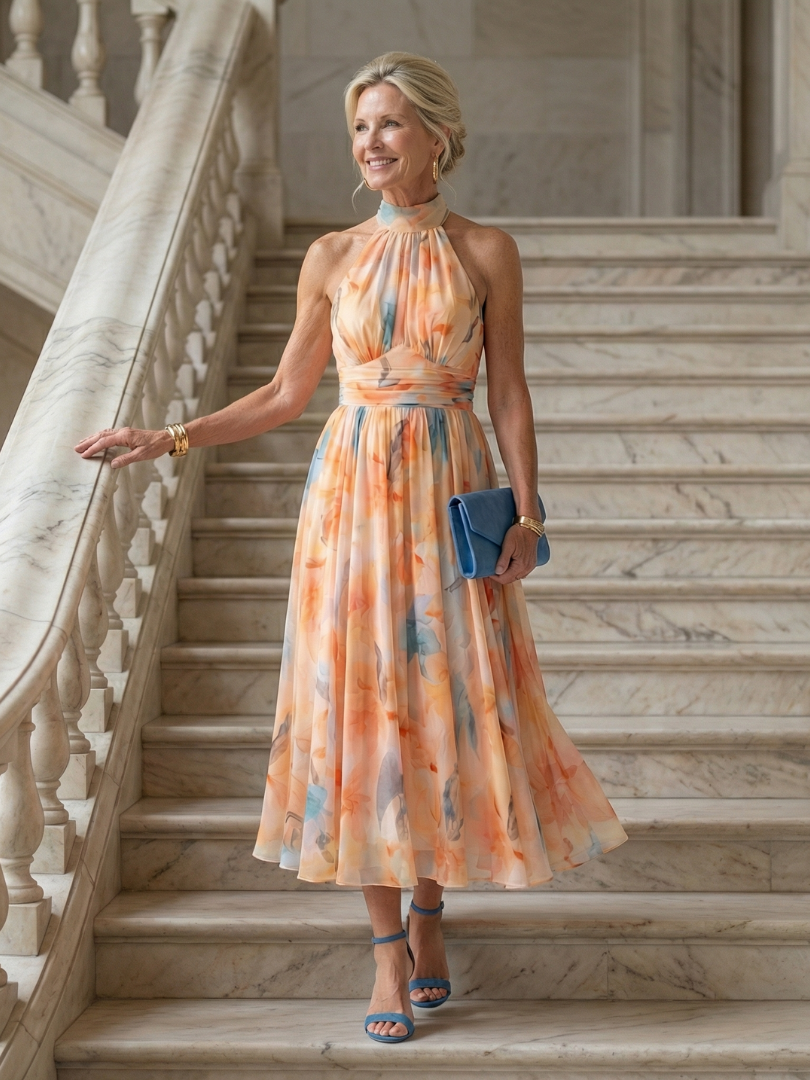 Elin | Vestido midi com decote halter suave