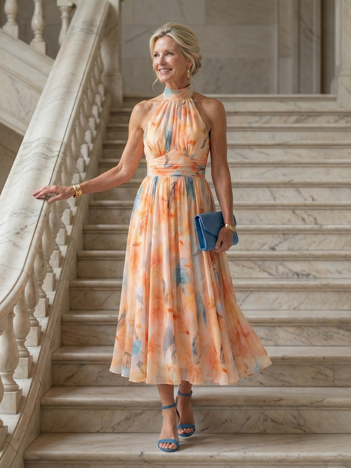 Elin | Vestido midi com decote halter suave