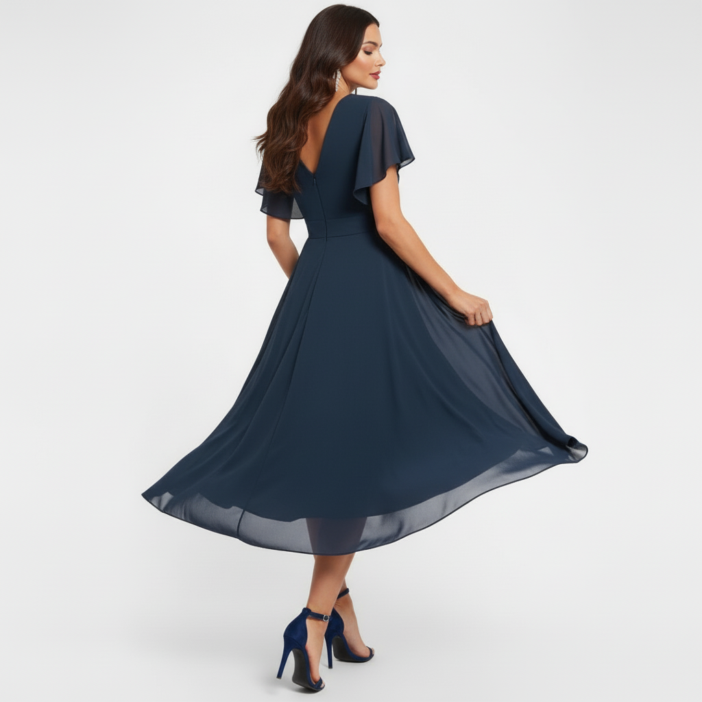 Clarissa | Vestido longo com decote em V de caimento fluido