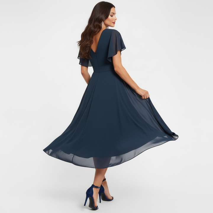 Clarissa | Vestido longo com decote em V de caimento fluido