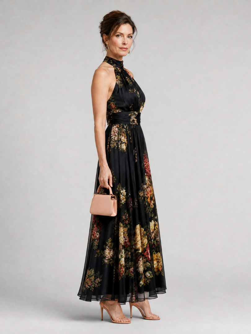 Sior | Vestido midi floral com decote halter