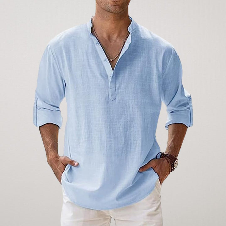 Camisa Henley de algodão com efeito linho