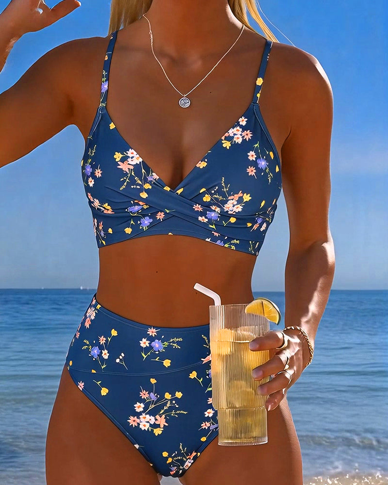 Biquíni sexy cruzado com estampa floral