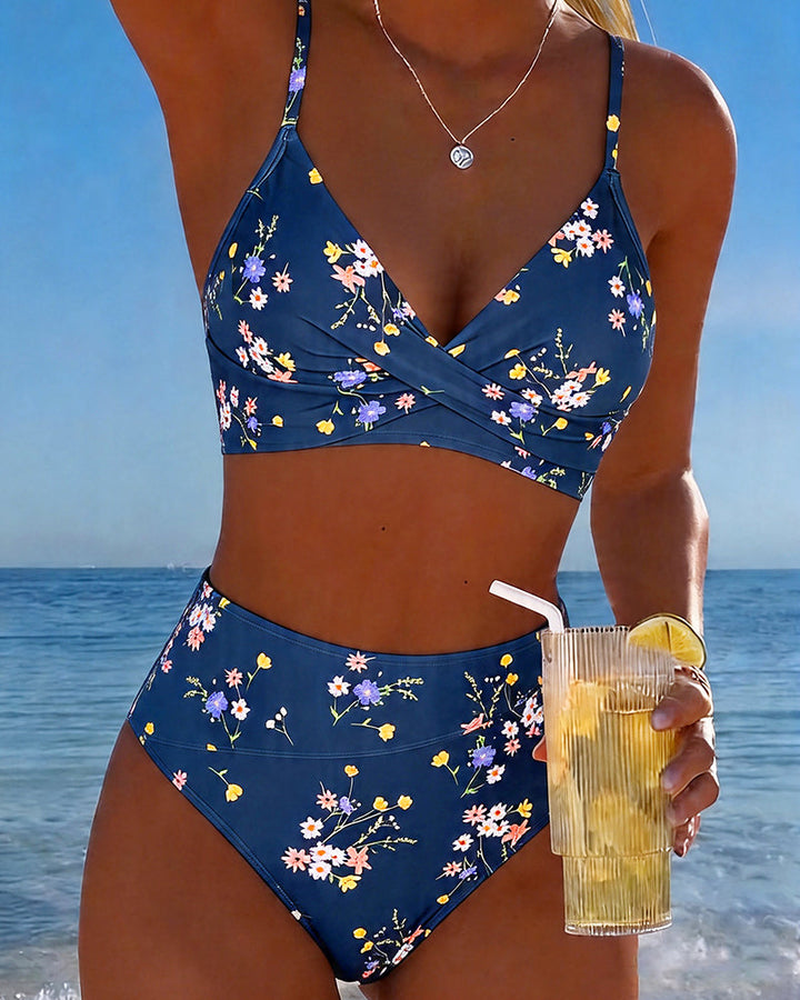 Biquíni sexy cruzado com estampa floral