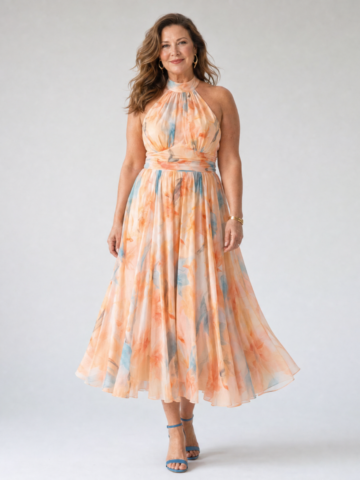 Elin | Vestido midi com decote halter suave