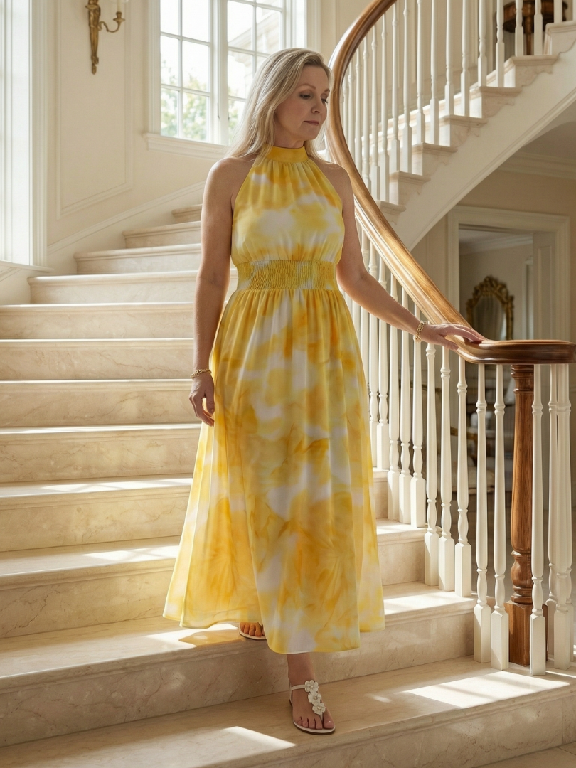 Sylin | Vestido midi franzido com decote halter