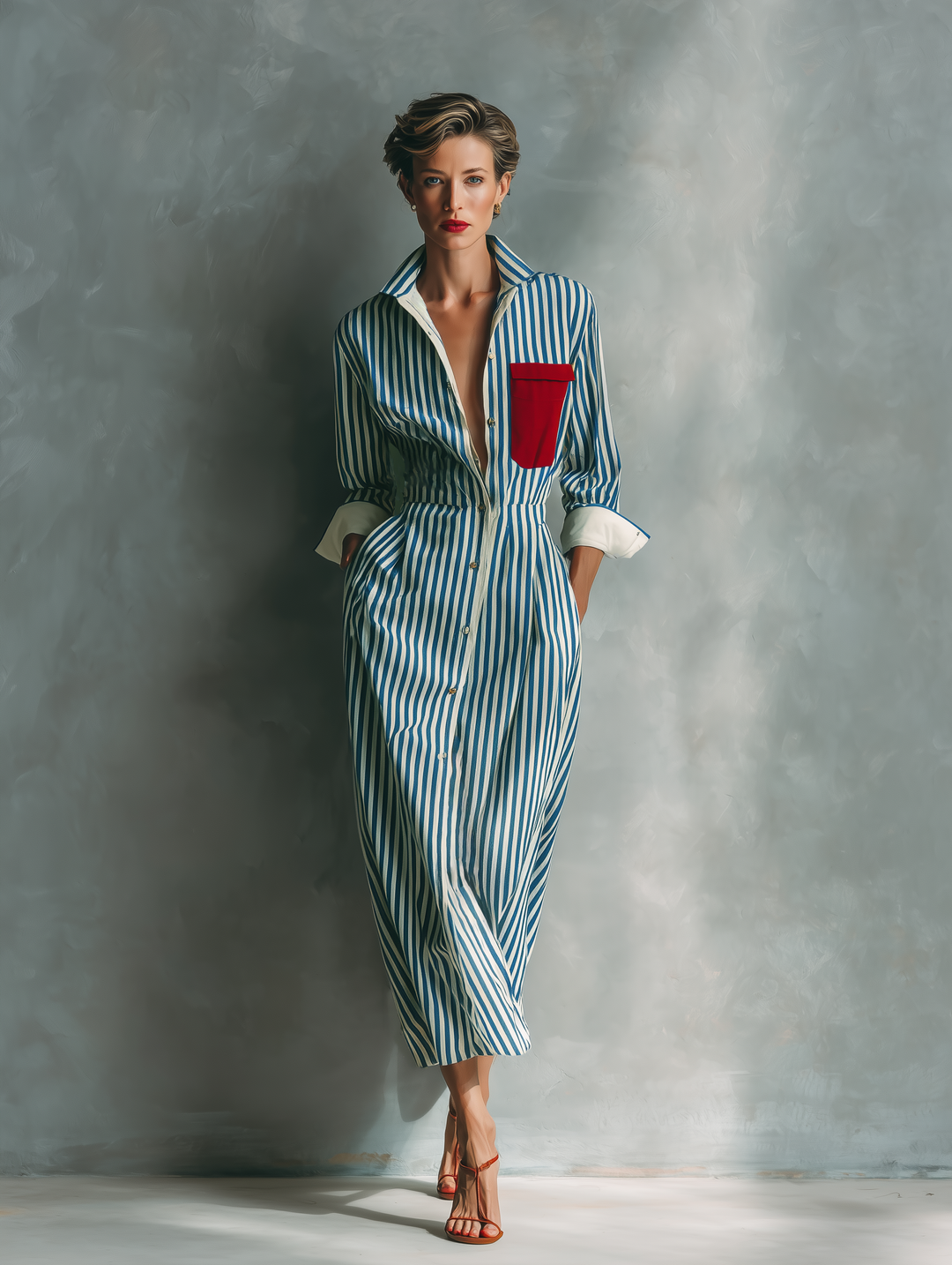 Isabel | Vestido chemise  azul e branco listrado