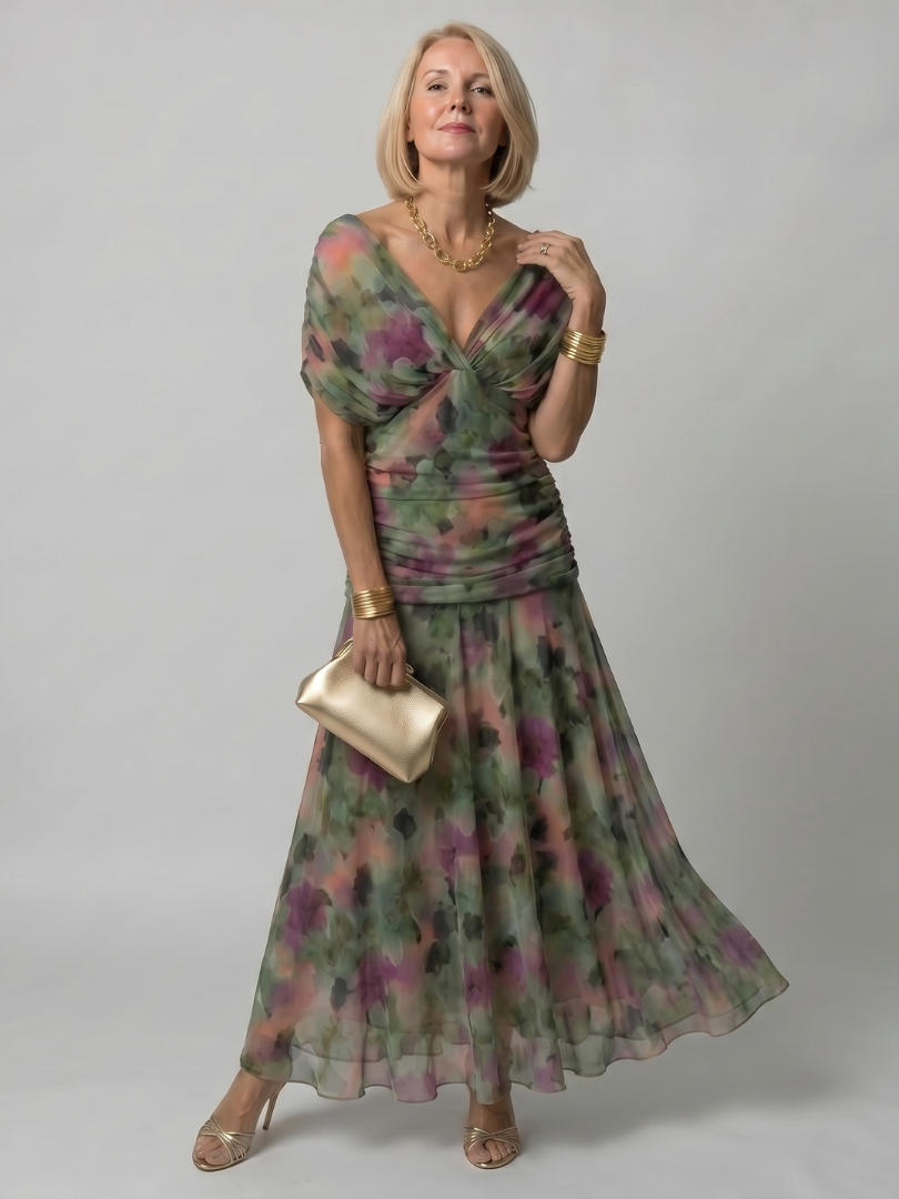 Calen | Vestido midi fluido com decote ombro a ombro