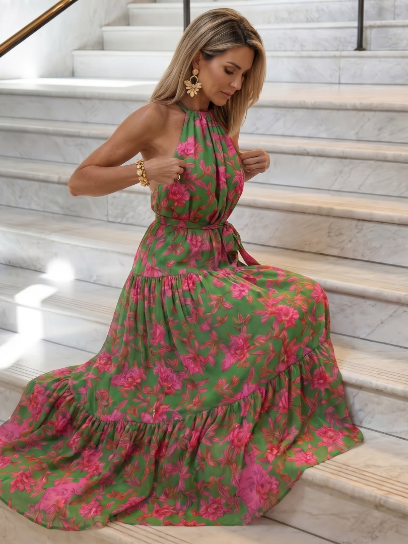 Rowen | Vestido Midi Drapeado com Decote Halter