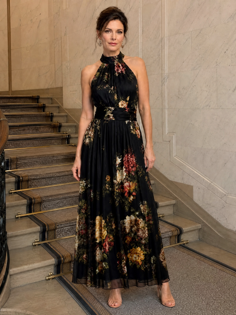 Sior | Vestido midi floral com decote halter