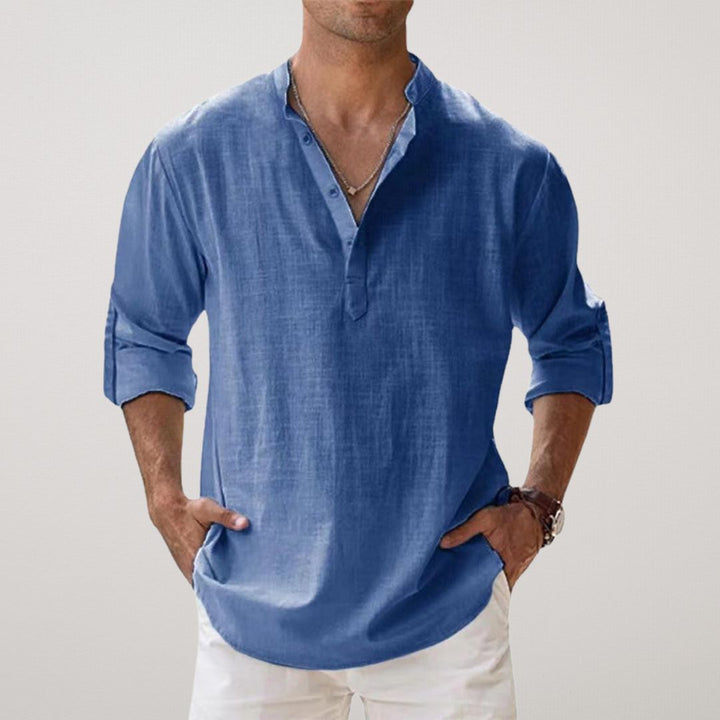 Camisa Henley de algodão com efeito linho
