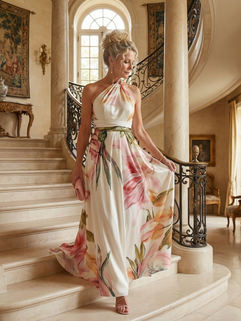 Amiel | Vestido longo com estampa floral suave