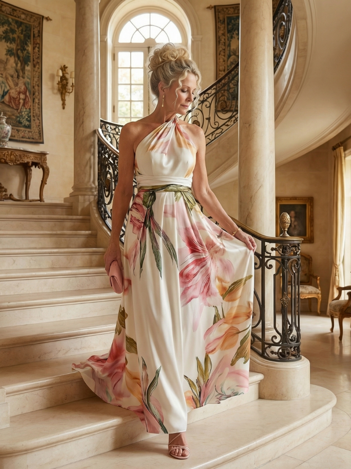 Amiel | Vestido longo com estampa floral suave