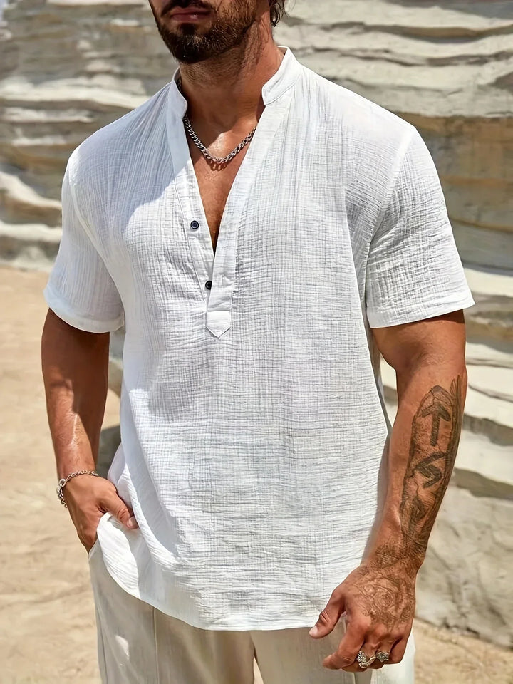 Camisa de verão elegante com gola alta
