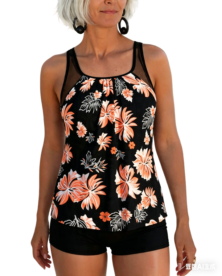 Tankini estampado com barriga coberta