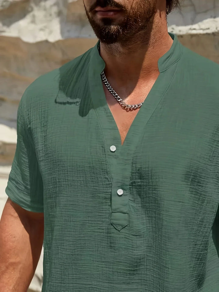Camisa de verão elegante com gola alta