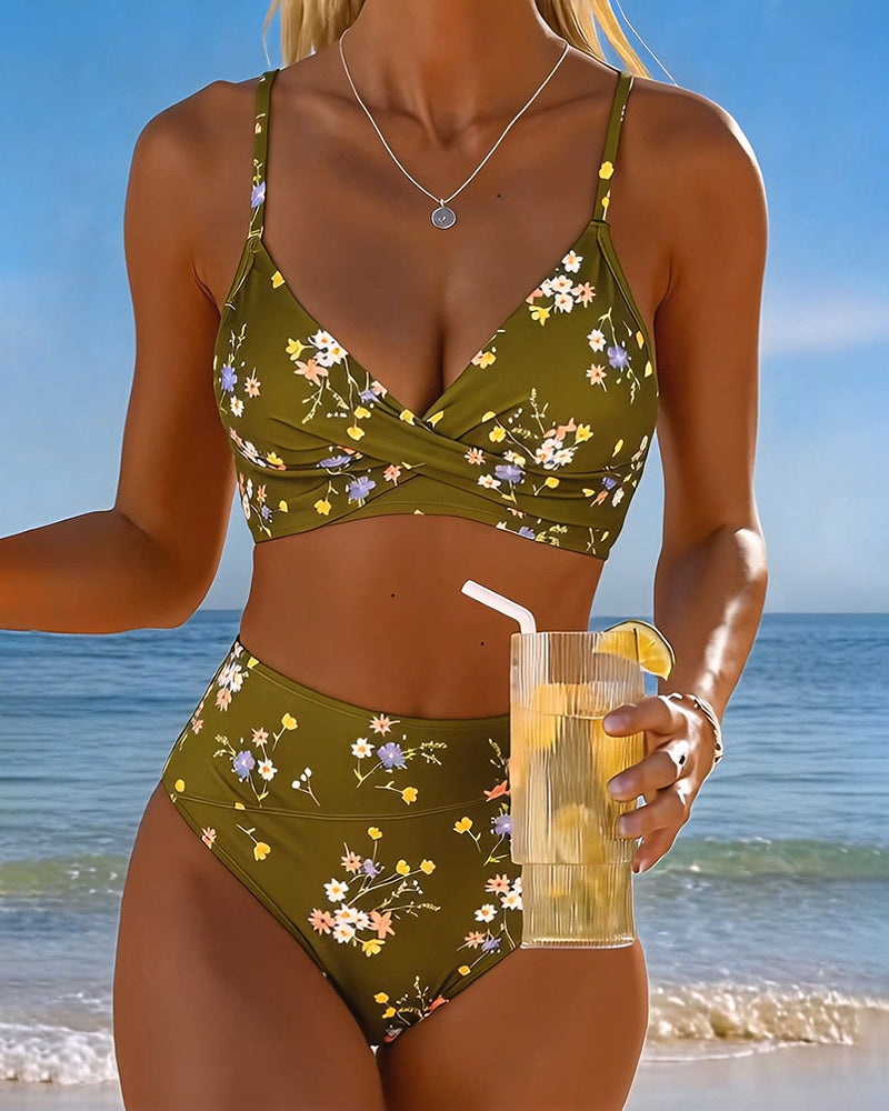 Biquíni sexy cruzado com estampa floral