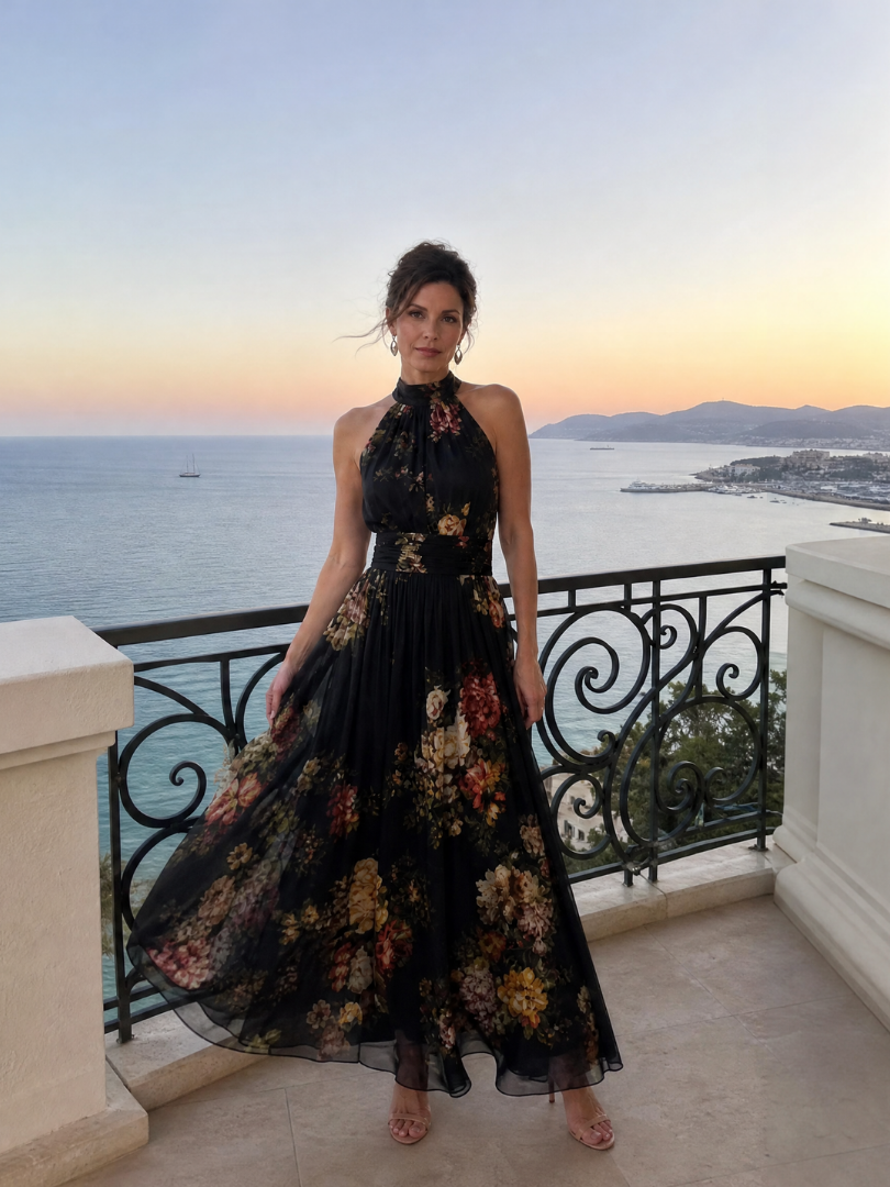 Sior | Vestido midi floral com decote halter