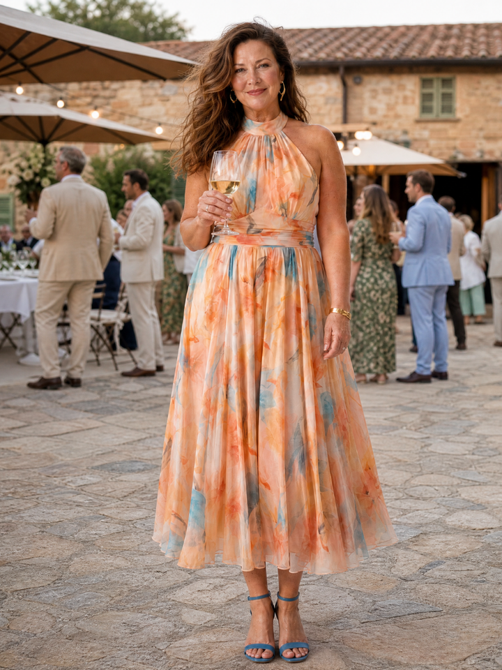 Elin | Vestido midi com decote halter suave
