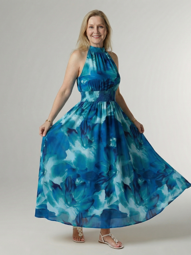 Sylin | Vestido midi franzido com decote halter