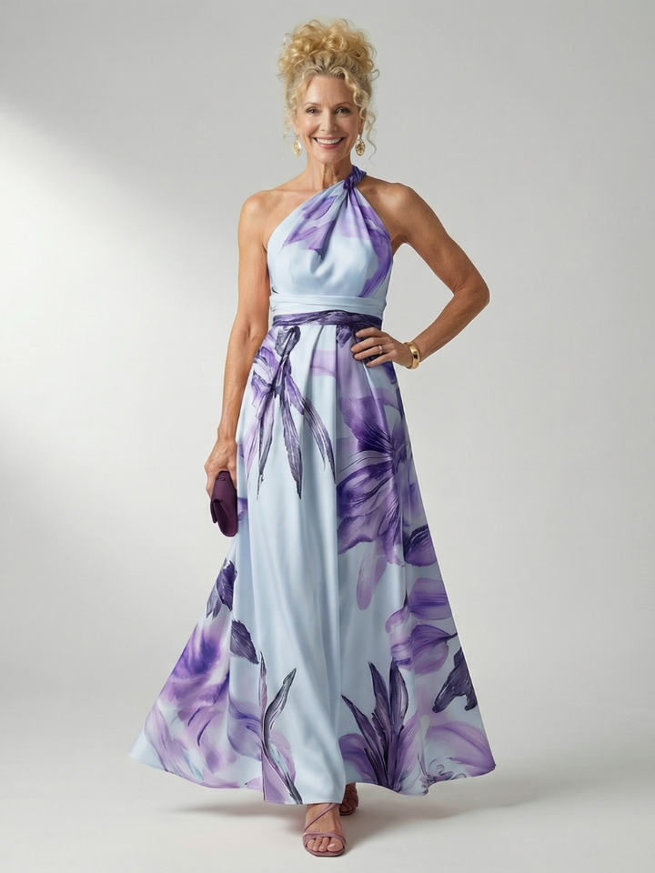 Amiel | Vestido longo com estampa floral suave