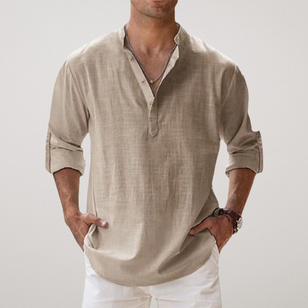 Camisa Henley de algodão com efeito linho
