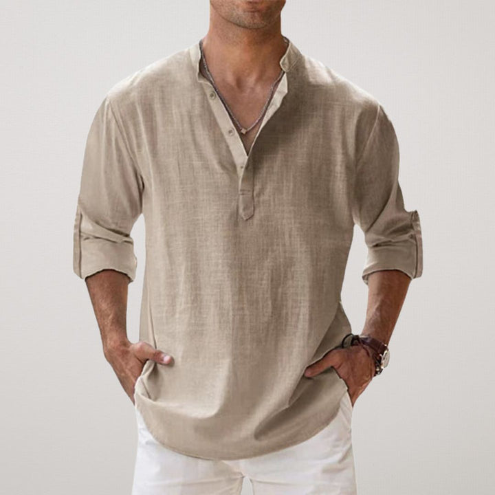 Camisa Henley de algodão com efeito linho