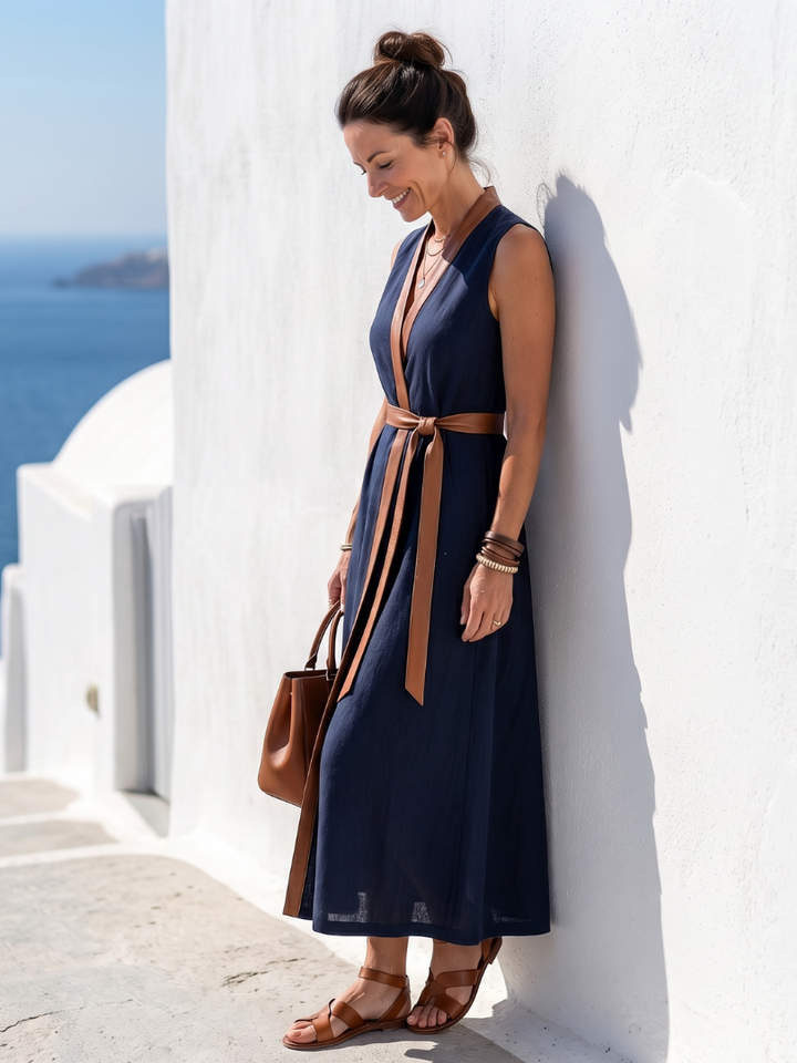 Júlia | Vestido Midi com Linha de Contraste