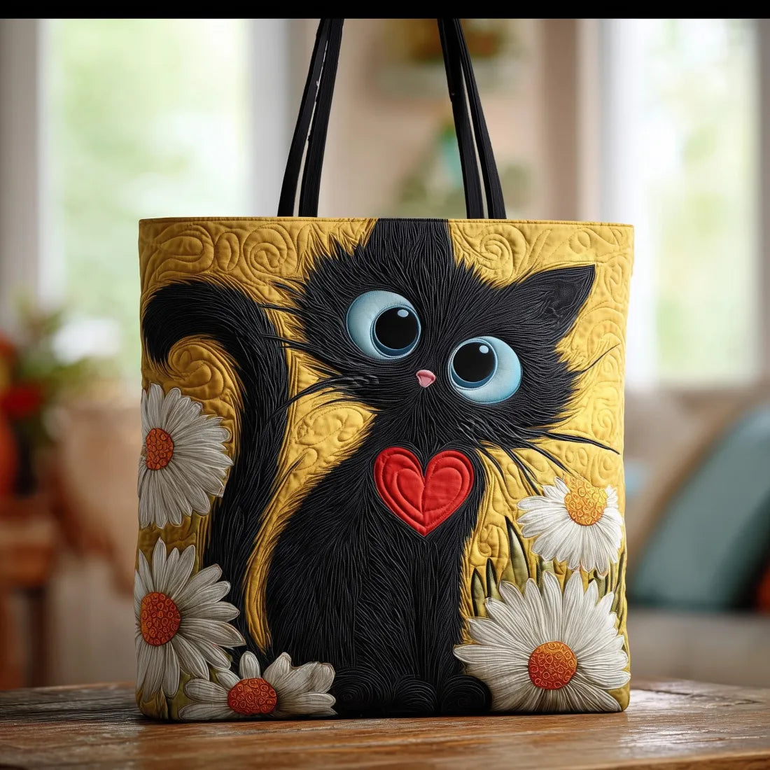 Saco artesanal - Gato Preto com Margaridas