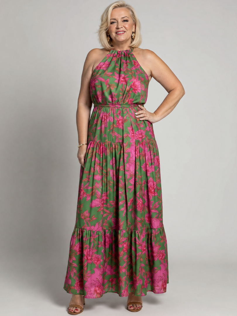 Rowen | Vestido Midi Drapeado com Decote Halter