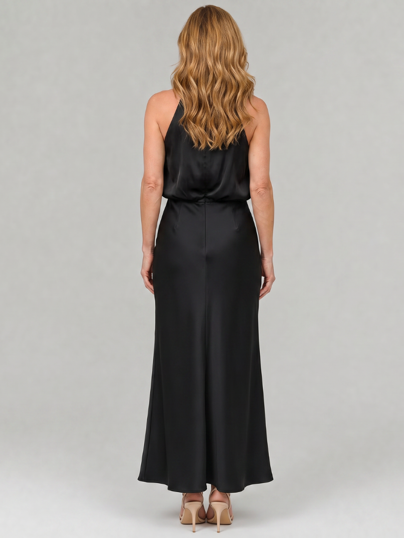 Nopal | Vestido midi sem alças com decote drapeado