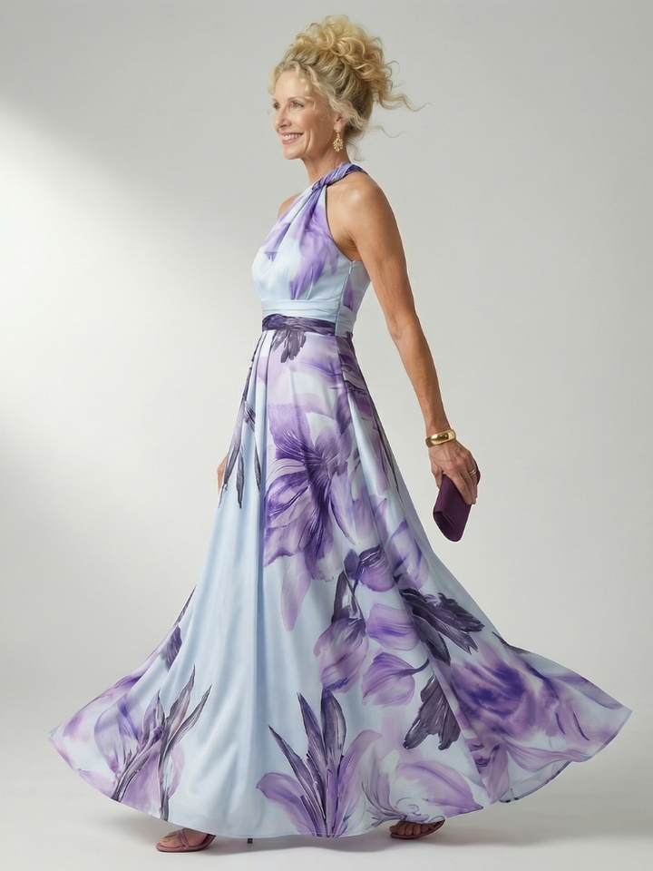 Amiel | Vestido longo com estampa floral suave
