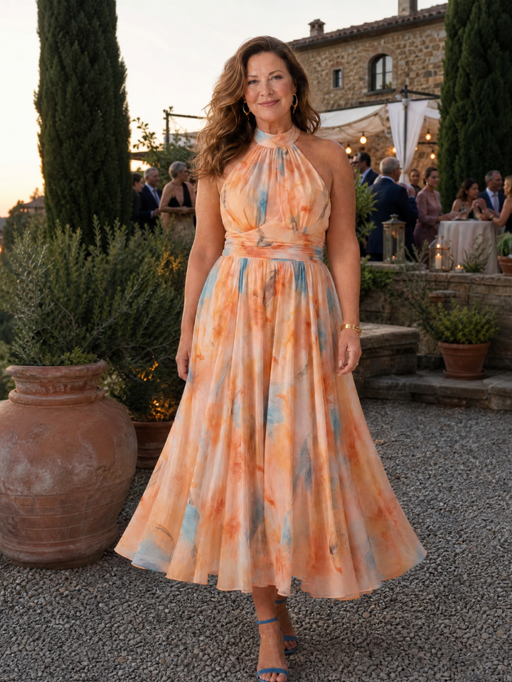 Elin | Vestido midi com decote halter suave