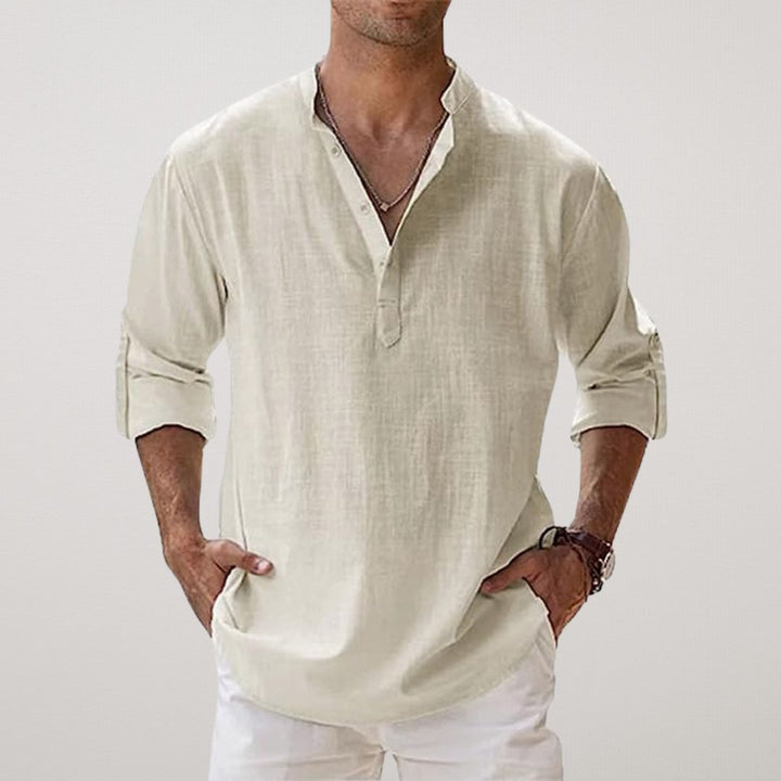 Camisa Henley de algodão com efeito linho