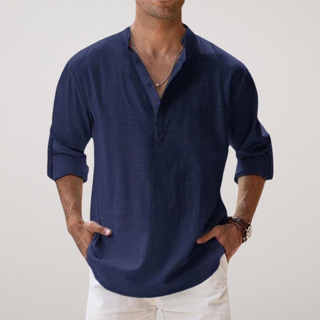 Camisa Henley de algodão com efeito linho