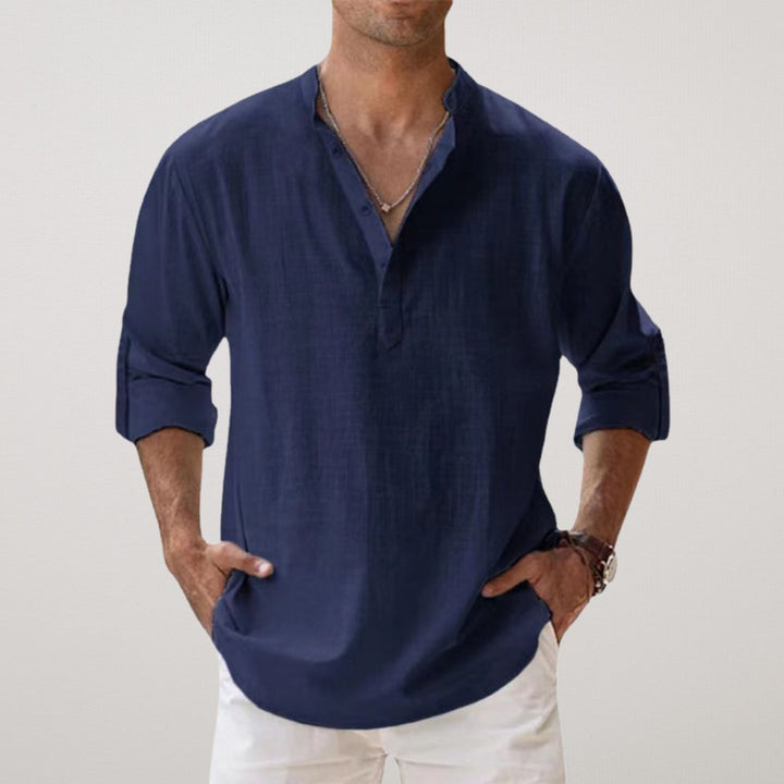 Camisa Henley de algodão com efeito linho