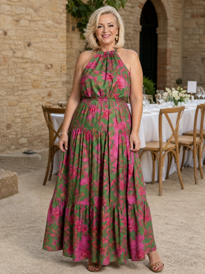 Rowen | Vestido Midi Drapeado com Decote Halter