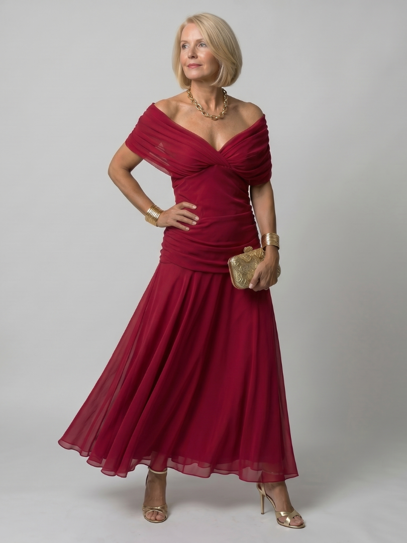 Calen | Vestido midi fluido com decote ombro a ombro
