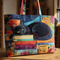 Saco Artesanal - Gato Preto com Livros e Canecas