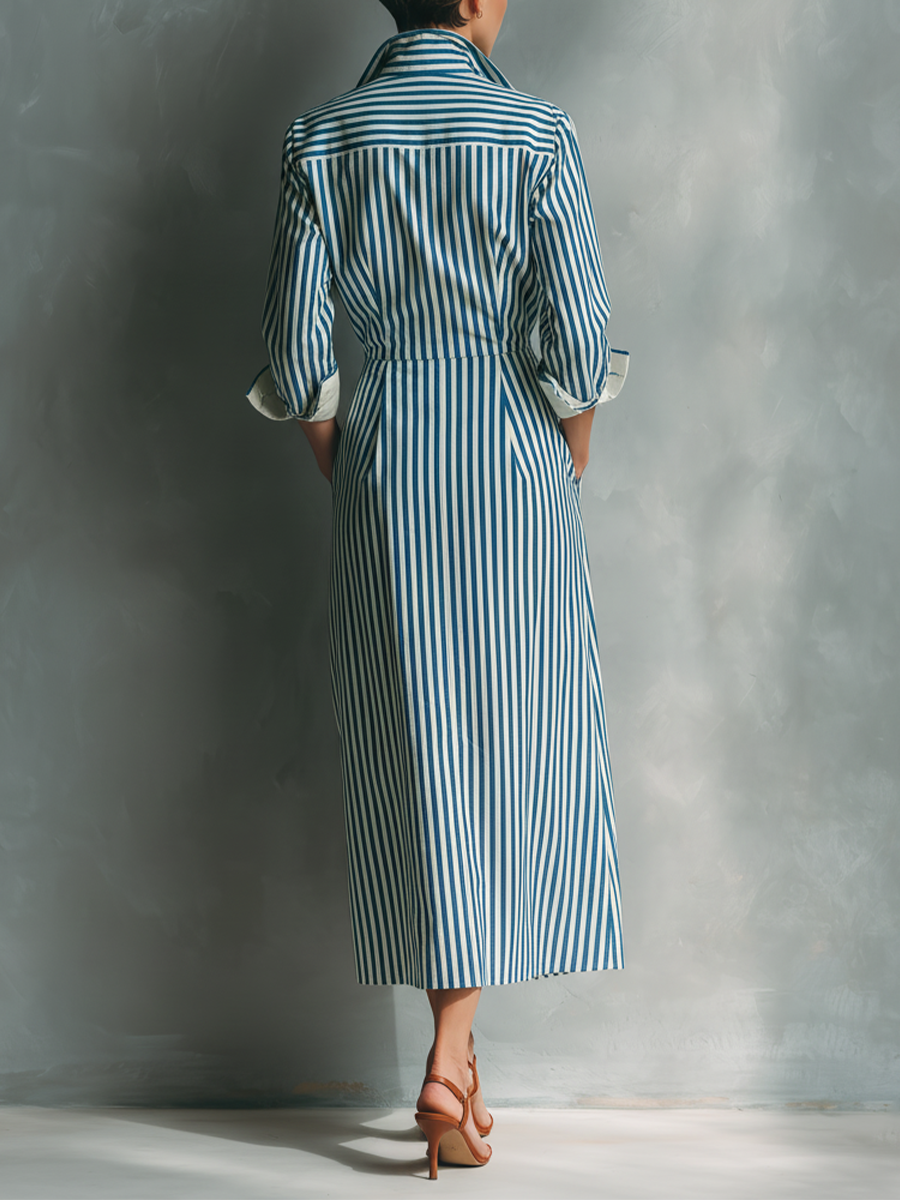 Isabel | Vestido chemise  azul e branco listrado