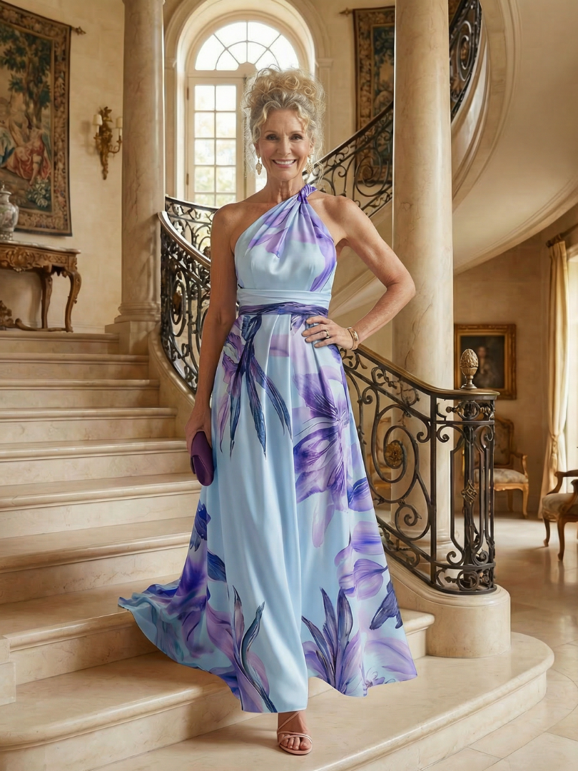 Amiel | Vestido longo com estampa floral suave