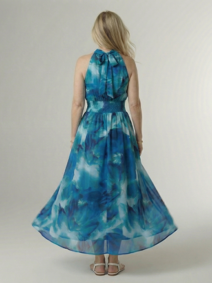 Sylin | Vestido midi franzido com decote halter
