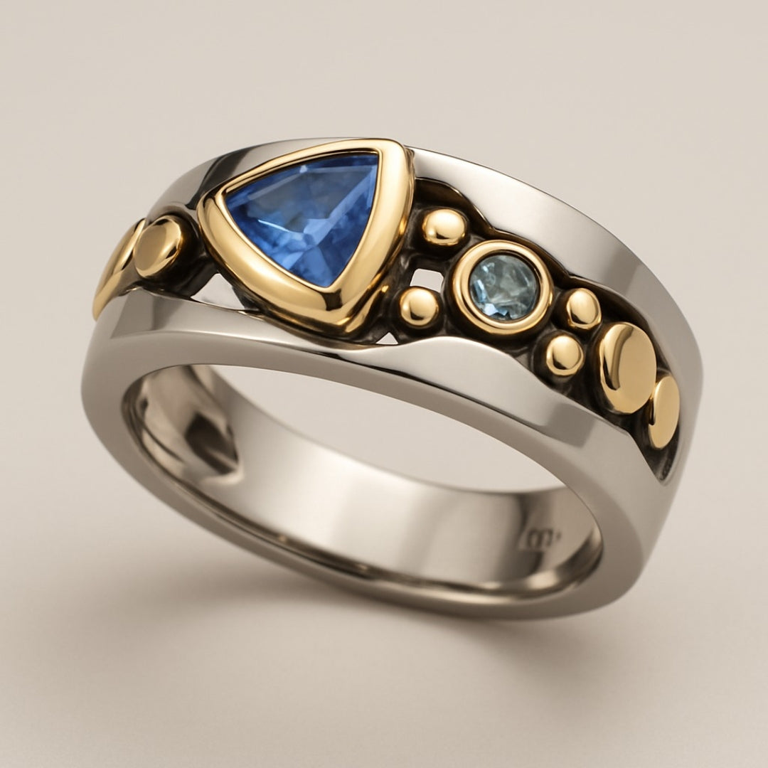 Anel de cristal azul vintage